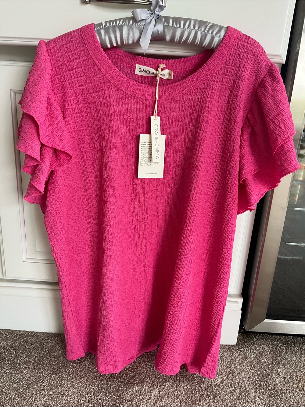 Hot Pink Ruffle Sleeve Short-Sleeve Top. Brand new size XL